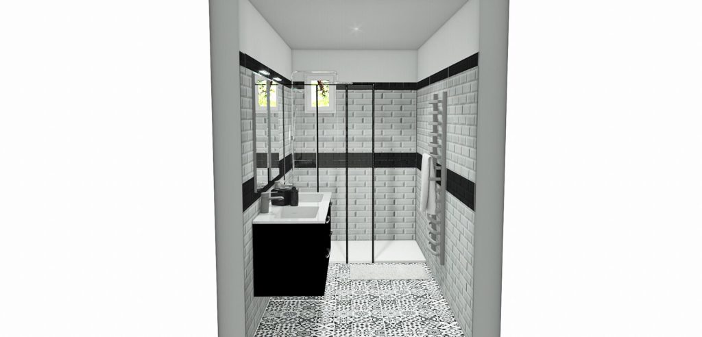 Rénovation d'une salle de bains à PIERREFONDS. Nous voulions donner de l'élégance à la pièce donc nous avons opté pour le Noir et blanc